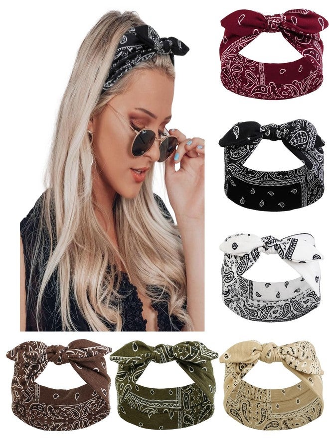 AIBFRID 6 Packs Bow Headbands for Women Girls Boho Bandana Headband Paisley Printed Head Bands for Women’s Hair Non Slip Cute Knotted Womens Hairbands Head Wraps Turban Hair Accessories - Image 1